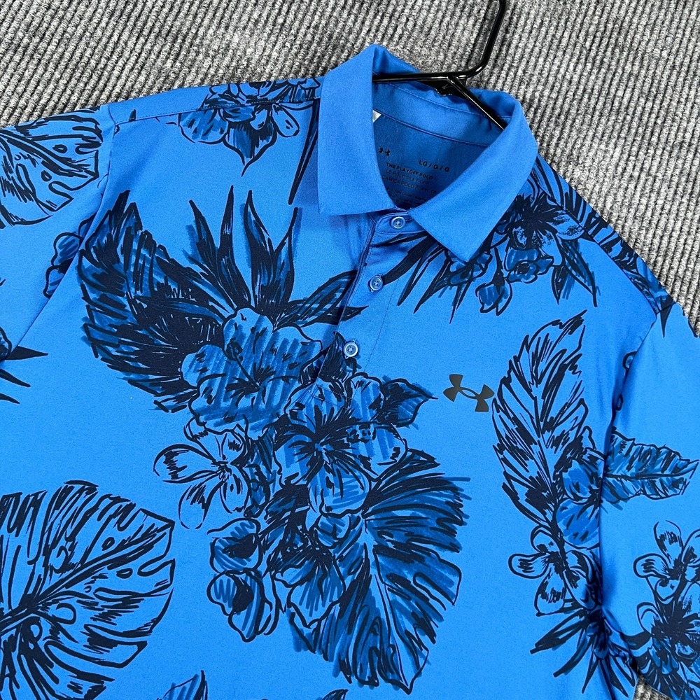 Under Armour Playoff Polo Shirt Mens Large Blue Floral Short Sleeve‎ Golf Casual
